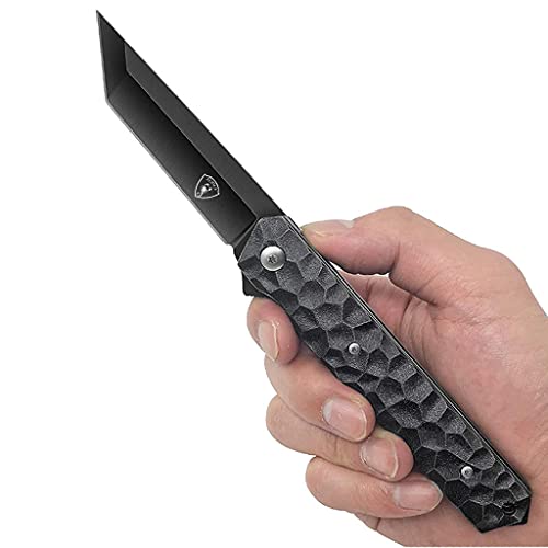 AUBEY Tanto Klappmesser Outdoor Einhandmesser Angel Survival Messer Scharf Jagdmesser EDC Pocket Knife mit Gürtelclip Glasbrecher (Schwarz)