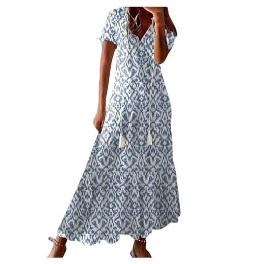 AEGJEGVD Robes Longue Femme Ete Robe Fleurie Femme Chic et Elegant Robe de Plage Mode Sexy Robes Décontractée de Couleur Unie Dress Casual Ample Soiree Bohème Dress à Franges dEtente Plissée Pas Cher