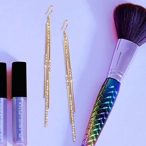 Sterling Silver Fish Hook Long Tassel Chain Bling Crystal Cubic Zirconia Hypoallergeni & Nickel Free Dangle Drop Earrings For Women Girls,Gold #TOP5