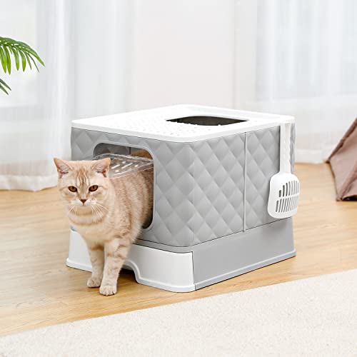 image for PAWZ Road Cat Litter Box Foldable with Lid and Cat Litter Scoop, Drawe
