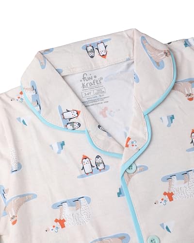 Image of Girls Premium Cotton Full Sleeves Printed Nightsuit Set | Collar Style Night Dress for Girls | Soft & Breathable Pajama Set | Trendy Kids Sleepwear & Nightwear