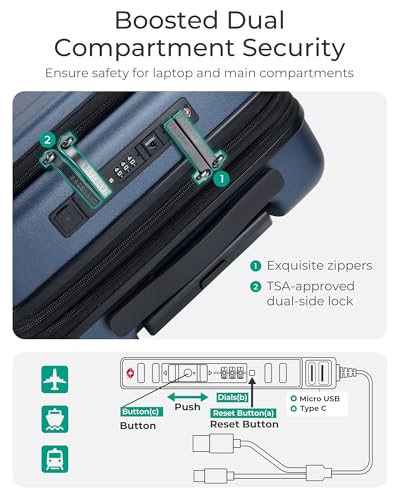 BAGSMART Expandable Carry On Luggage 22x14x9 Airline Approved, 20 Inch Suitcase with Spinner Wheels, Charging Ports, TSA Lock, Hard Shell Front Opening for Men Women Travel Business, Blue4