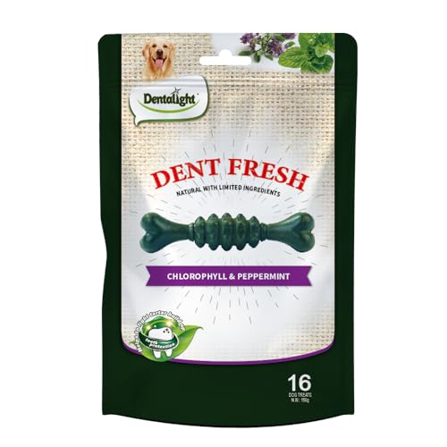 Dentalight - Escova de dentes Dent Fresh 360° para cães mastigáveis, clorofila e hortelã-pimenta, há