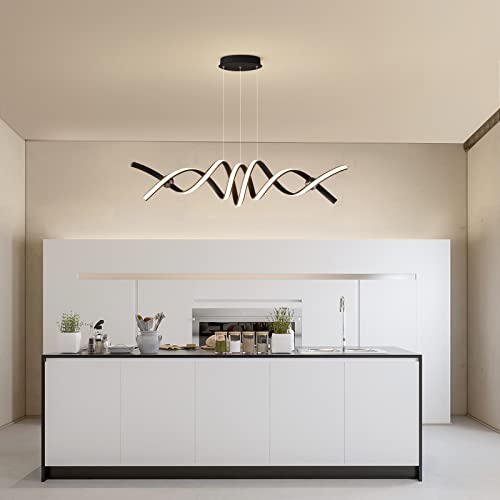 Qcyuui Modern Led Chandeliers Dimmable Pendant Lights With Remote Adjustable Height 60W Aluminium Contemporary Pendant Light Fixtures For Dining Room Kitchen Office,2-Lights,39.4 Inches,Matte Black #TOP6