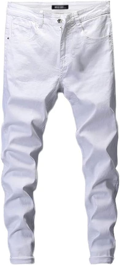 Skinny Jeans Men Solid White Mens Stretch Casual Denim Pants Yong Trousers