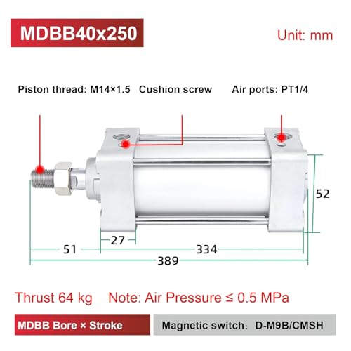 Vérin pneumatique MDBB40 double effet alésage 40 mm course 25 à 300 mm PT1/4