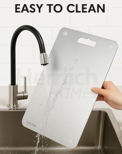 Image of Rectangle 304 Stainless Steel Chopping Board | with 2 Steel Straw & Antiskid Pads | Non Slip | Rust Proof | for Cutting Vegetables, Meat,Fish,Fruits | X-Large | 50 x 31 cm