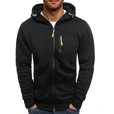 KAMEIMEI Men's Sweat Jacket Sweatshirt Hoodie Men's Long Sleeve Full Zip Gym Running Hooded Jacket with Zip Hood Warm Zip Hoodie Pullover with Hood, black, XL Cover