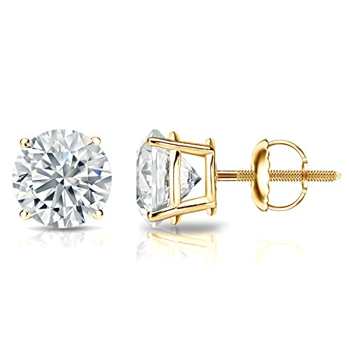 Diamond Wish Men's 14k Yellow Gold Round Simulant CZ Diamond Stud Earrings (1/4 to 2 cttw, Excellent Quality) 4-Prong Basket, Screw-Back