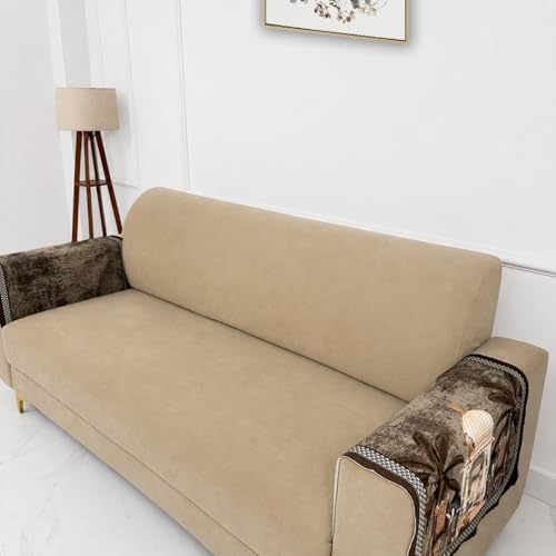 Image of Homerz Premium 'Luxe Series' Sofa Cover | Holland Velvet Fabric | Smooth Finish | Anti-Slip Fleece Backing Couch Protector (Maharaja, 2 pc Armrest, Armrest)