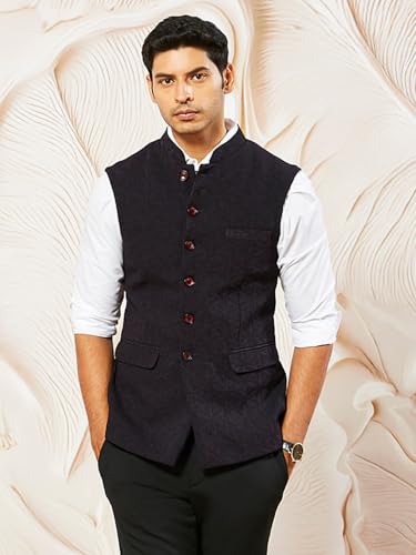 Image of VASTRAMAY Men's - Nehru Jacket, Silk Blend Emboss Fabric nehru jacket For Men, Traditional Indian Festive & Ethnic Wear
