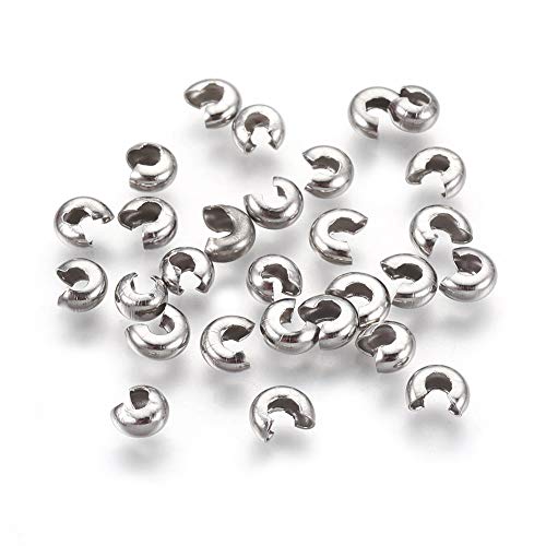 Pandahall 200pcs Stainless Steel Crimp Bead Covers Knots 4.5x2mm Half Round Crimp Cover Clamp Tips Knot Cover Findings for Jewelry Making