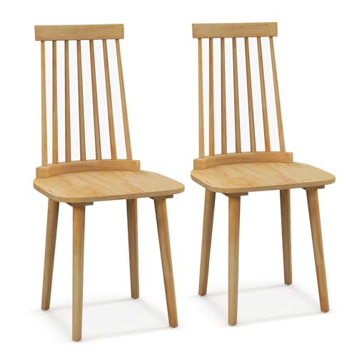 Juego de 2 sillas de comedor de estilo rústico de madera maciza con respaldo de eje y almohadillas antideslizantes, sillas clásicas Windsor para comedor y sala de estar