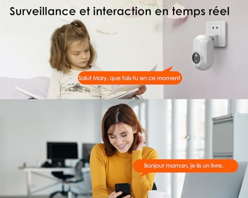 Panoraxy AI 2K Plug in Überwachungskamera innen, 360° WLAN IP kamera überwachung innen, Nachtsicht, Zwei-Wege-Audio, Bewegungserfassung, hundekamera mit app, Babyphone, kompatibel mit Alexa und Google – Bild 5