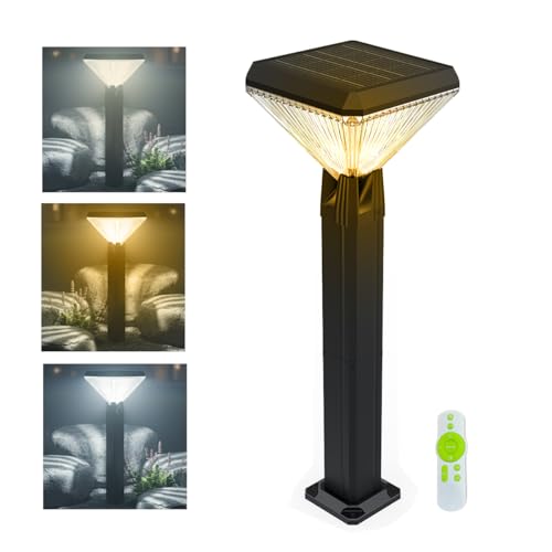 Image of hardoll Solar Gate & Garden Outdoor Lights for Home 8800mAh Battery, IP65 Waterproof, 64 LEDs, 3 Color Modes (Warm /Cool /Neutral), Remote Controlled, Square Shaped Pillar Lamps with Poles(Pack of 1)