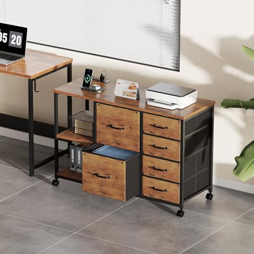 Maihail 6 Drawer File Cabinet with Charging Station and Open Storage Shelf - Image 2