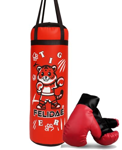Image of FELIDAE Boxing Kids for Age (5-13 Years) of 4 Boxing Kit Set | Punching Bag for Karate | Bounce-Back Martial Arts Bag for Boys & Girls to Relieve Energy and Build Skills (Red Black)