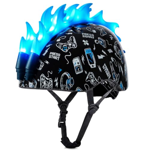Image of Toddler Bike Helmet with LED Lights for Boys 2-12 Years | Adjustable Kids Bike Helmet, Multi-Sport for Bicycle Skateboard Scooter Cycling