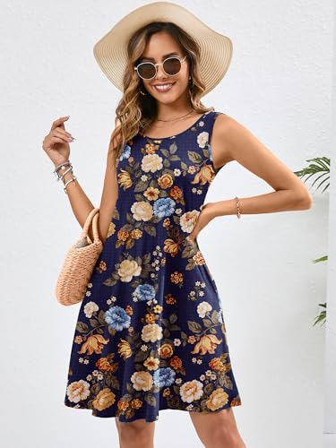 Image of Heymoments Women's Summer Sleeveless Crewneck Dresses Casual Loose Fitted Tank Sundress with Pockets