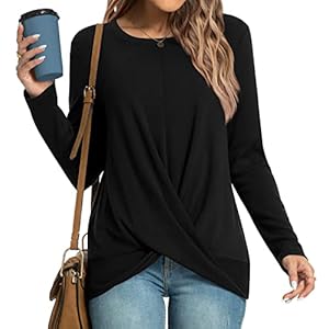 HOTGIFT Women’s Winter Fall Tunic Tops Long Sleeve Casual T-Shirts Front Twist Crewneck Blouse For Leggings