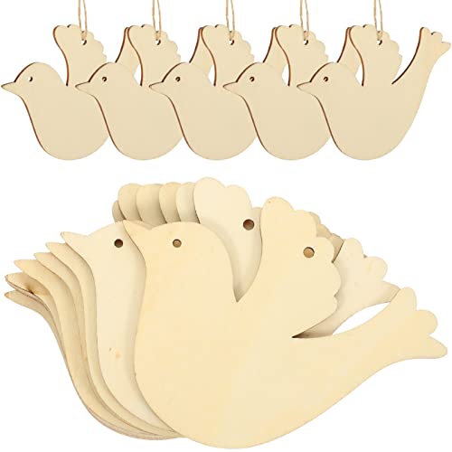 Healifty 30Pcs Hanging Pendant Bird Wooden DIY Craft Unfinished Wood Sign Ornaments for Christmas Tree Decoration