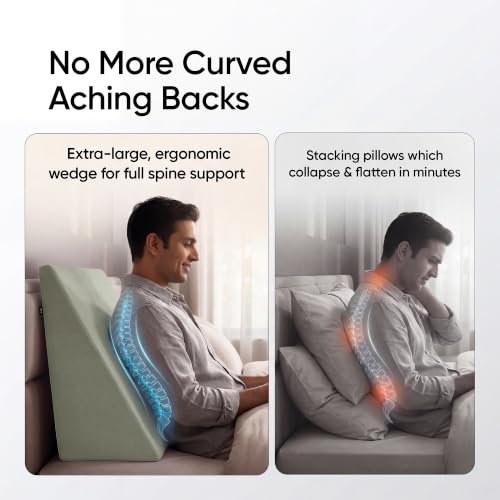 Image of Frido Wedge Plus Cushion for Sleeping & Acid Reflux Relief | Memory Foam Pillow | High Resillience Foam | Orthopedic Wedge Cushion for Leg Elevator | Pregnancy | GERD | Sage Green- Pack of 1