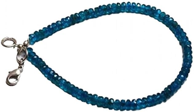 Yonku Hand_Crafted 1 Strand Natural 18 Inch Strand,Neon Blue Apatite Micro Faceted Rondelle Bracelet 3.5 to 4 MM YO-BRACE-14570
