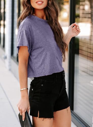 Image of UNCLECAT Womens Cropped T Shirts Summer Basic Short Sleeve Crop Tops