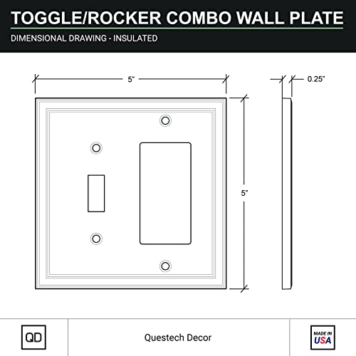 Questech Décor Single Toggle/Single Rocker Combo Light Switch Cover, 2-Gang Electrical Wall Plate, Double Switch Decorator Standard Size Gfci Receptacle Cover, Decorative Cornice Design, White #TOP5