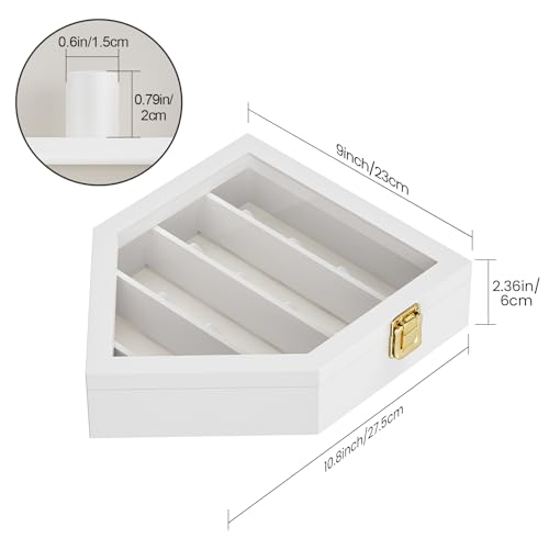 Image of TJ.MOREE 12 Rings Championship Ring Display Case Wall Mount Wooden | Shadow Box with Locks to Show Sport, Class, Fraternity, and Award Rings, White