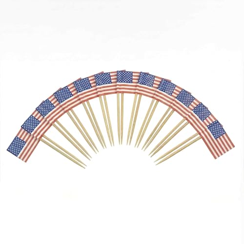 120 Pcs Usa Flag Cocktail Picks - 6.5Cm (2.5In) Bamboo Toothpicks With Mini Flags - Sturdy Food &Amp; Drink Garnish Picks For Parties, Bars, Catering &Amp; Events - By Mobi Lock