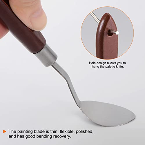 HARFINGTON 4pcs No.20 Palette Knives 22mm Width Stainless Steel Oval Spatula Painting Pallet Knife with Wood Handle for Oil Acrylic Canvas Mixing Spreading, Red - Thumbnail 5