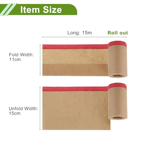 Image of Pre-Taped Masking Paper Automotive Paint Masking Paper Kraft Paper Natural Fiber Material 1 Pc 1500x15cm / 49.21ftx5.91 inch Brown Red