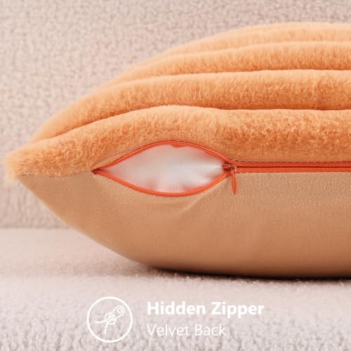 Image of decorUhome Fall Faux Fur Throw Pillow Covers 26x26 Set of 2 Light Orange