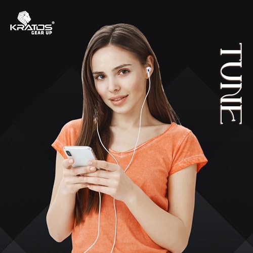 Image of Kratos Type C Headphones with Mic, White in-Ear Design, 12mm Driver for Deep Bass and Clear Sound, C Type Earphones Wired, Compatible with iPhone, Android Smartphones, Tablets, and USB C Devices