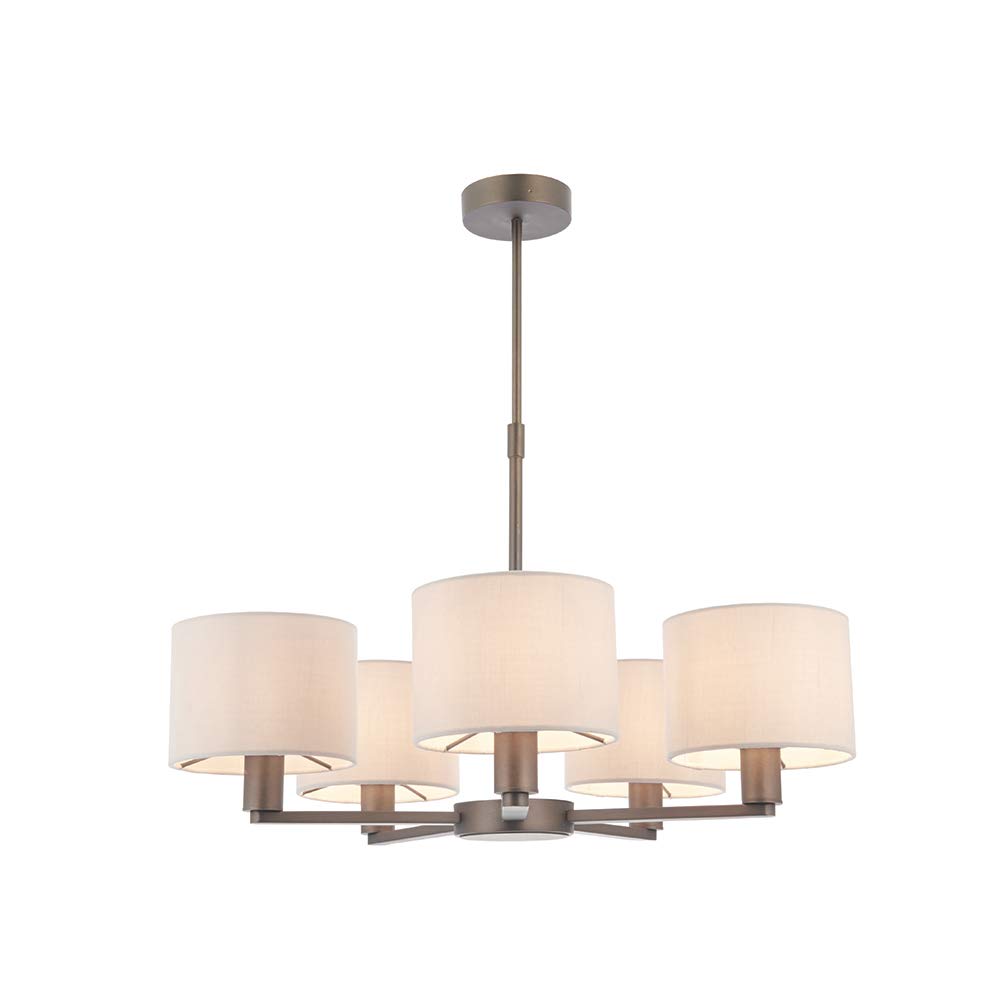 National Lighting Gareth Modern Dark Antique Bronze Multi Arm 5 Way Pendant Ceiling Light with Marble Colour Fabric Shades