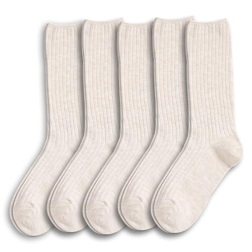 Image of Women Crew Dress Socks Cotton Solid Color Slouch Sock for Dressy Shoes 5 Pack