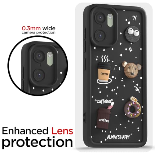 Image of Pikkme Back Cover for OnePlus 15R 5G | 3D Bear Silicone Cute & Fun Coffee Cartoon | Full Body Protection Bumper Case (Black)