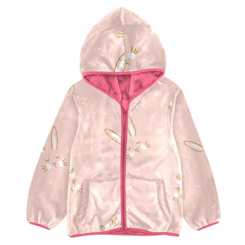 OTVEE Pink Easter Rabbit Kids Hoodie Jacket Fall Spring Full Zip Warm Outwear Coat