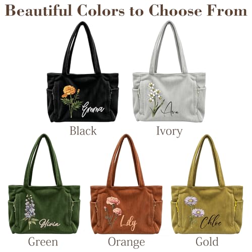 Bolso Tote personalizado de pana con bolsillo y cierre miniatura 7