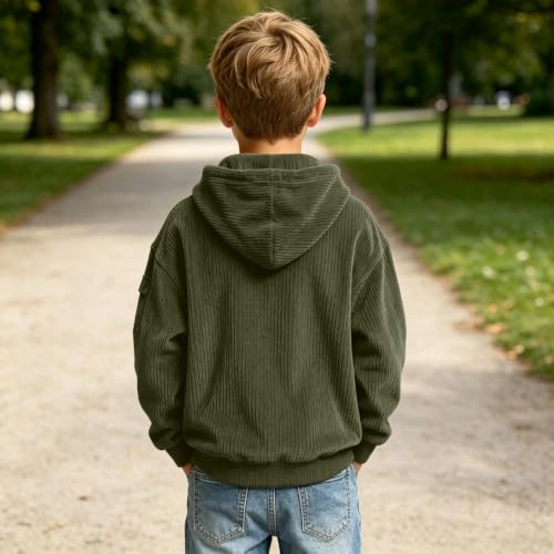 Boys Corduroy Knit Quarter Zip Hoodie Sweatshirts Long Sleeve Pullover Top - image 3