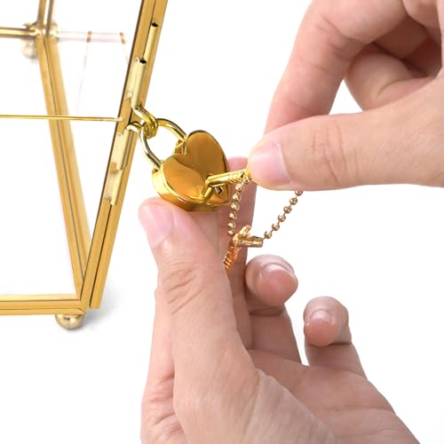 Okllen Glass Card Box with Slot, Large Gold Clear Card Box for Wedding Receptions, Decorative Storage Box with Lock for Baby Shower, Birthday Party, Bridal Shower - Thumbnail 3