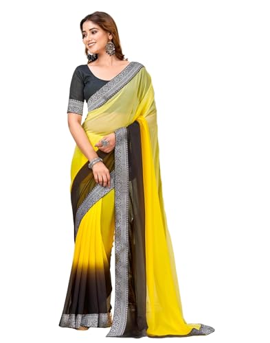 Image of SIRIL Women's Georgette Foil Printed Saree with Unstitched Blouse Piece