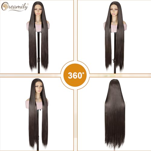 Image of Creamily Long Straight Brown Wig For Women Glueless Synthetic Wig Middle Part 40 Inches,Natural Looking Hair Wig For Woman For Cosplay Daily Wear