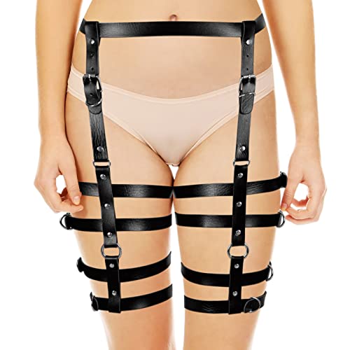 PETMHS Damen Punk Taille Körperkette Gürtel Punk Leder Körperzubehör Schwarz Harness Körper Käfig Party Sexy Gothic… – Bild 3