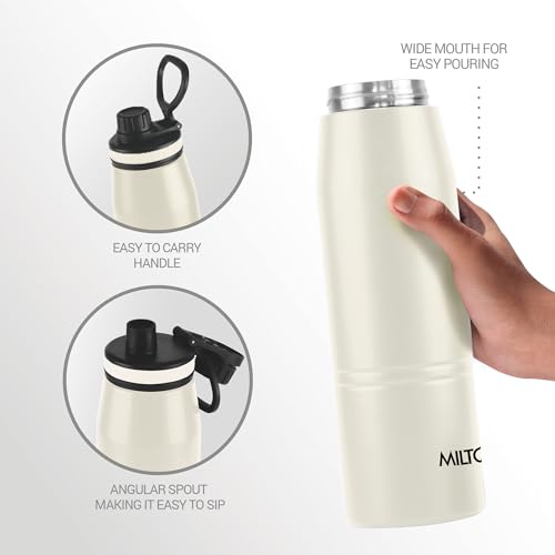 Image of Milton Sparkle 900 Thermosteel Water Bottle with Easy Sip Cap and Handle, 920 ml, Vacuum Insulated Stainless Steel, Hot and Cold, On The Go Bottle for Office College, Ivory