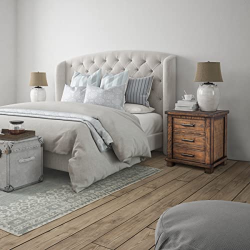 Knocbel Farmhouse 3-Drawer Nightstand, Reclaimed Pine Wood Bedside Table Night Stand Sofa Side End Table With Antique Metal Handles, Fully Assembled, 24" W X 17" D X 25.6" H (Natural) #TOP1