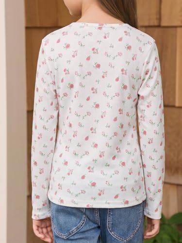 Image of Haloumoning Girls Long Sleeve Shirts Crewneck Ruched Side Slim Fit Tops Ribbed Knit Casual Tee Shirt 4-15 Years