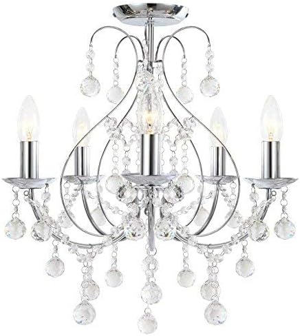 Modern Chrome 5 Light Crystal Chandelier Ceiling Light - Lounge Bedroom Hallway