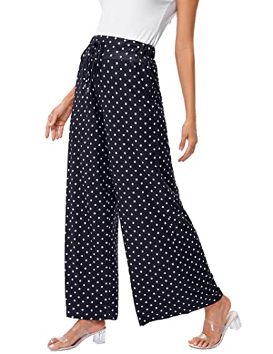 KOJOOIN Women's Wide Leg Pants Casual Palazzo Summer Flowy Pants Elastic High Waist Lounge Drawstring Long Trousers for Women4